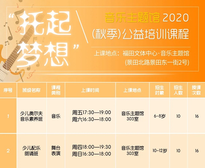 【公益培训】2020福田区“托起梦想”秋季公益培训班来啦！