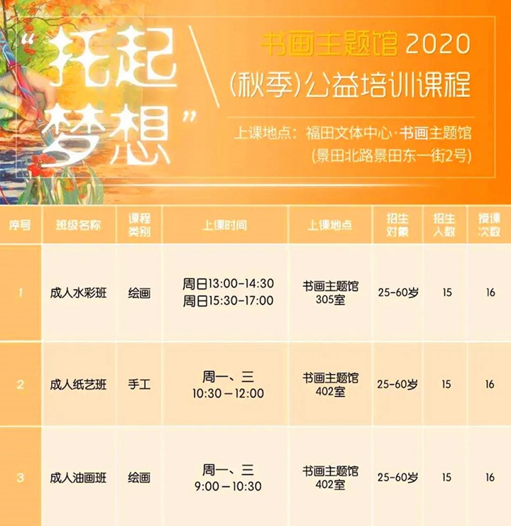 【公益培训】2020福田区“托起梦想”秋季公益培训班来啦！