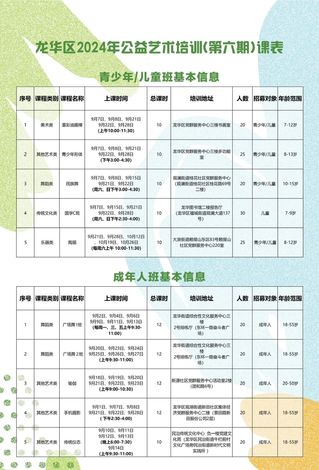 【免费培训】龙华区2024年公益艺术培训第六期夏季班报名啦！